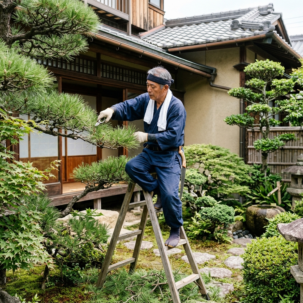 庭木の剪定作業風景